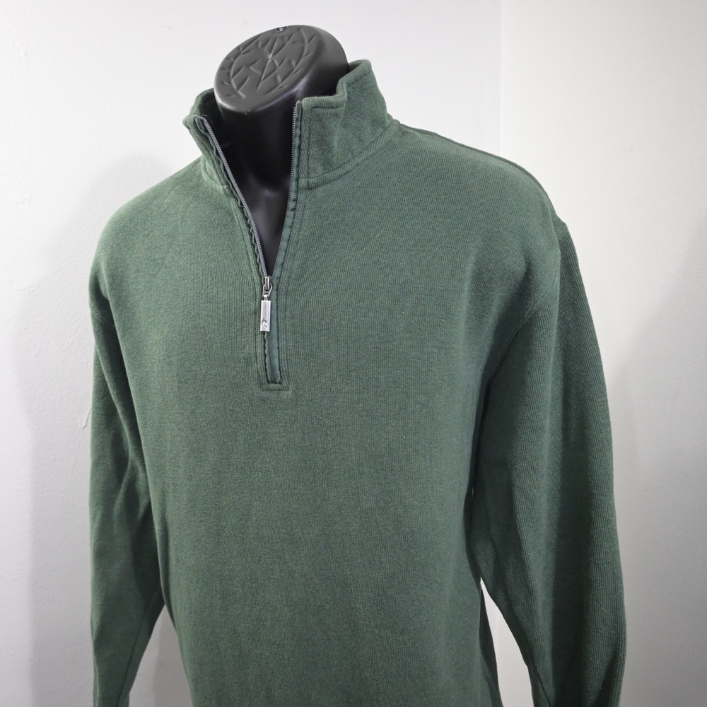 Orvis Quarter Zip Pullover Mens M Green Cotton Mock Neck Long Sleeve Sweater
